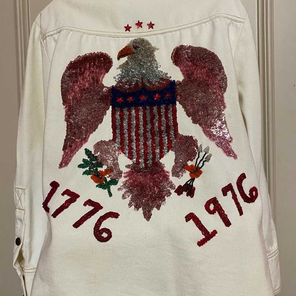 EL TORO BRAVO USA Bicentennial 1776 Eagle Western Sequin Denim Leather Shirt S/M